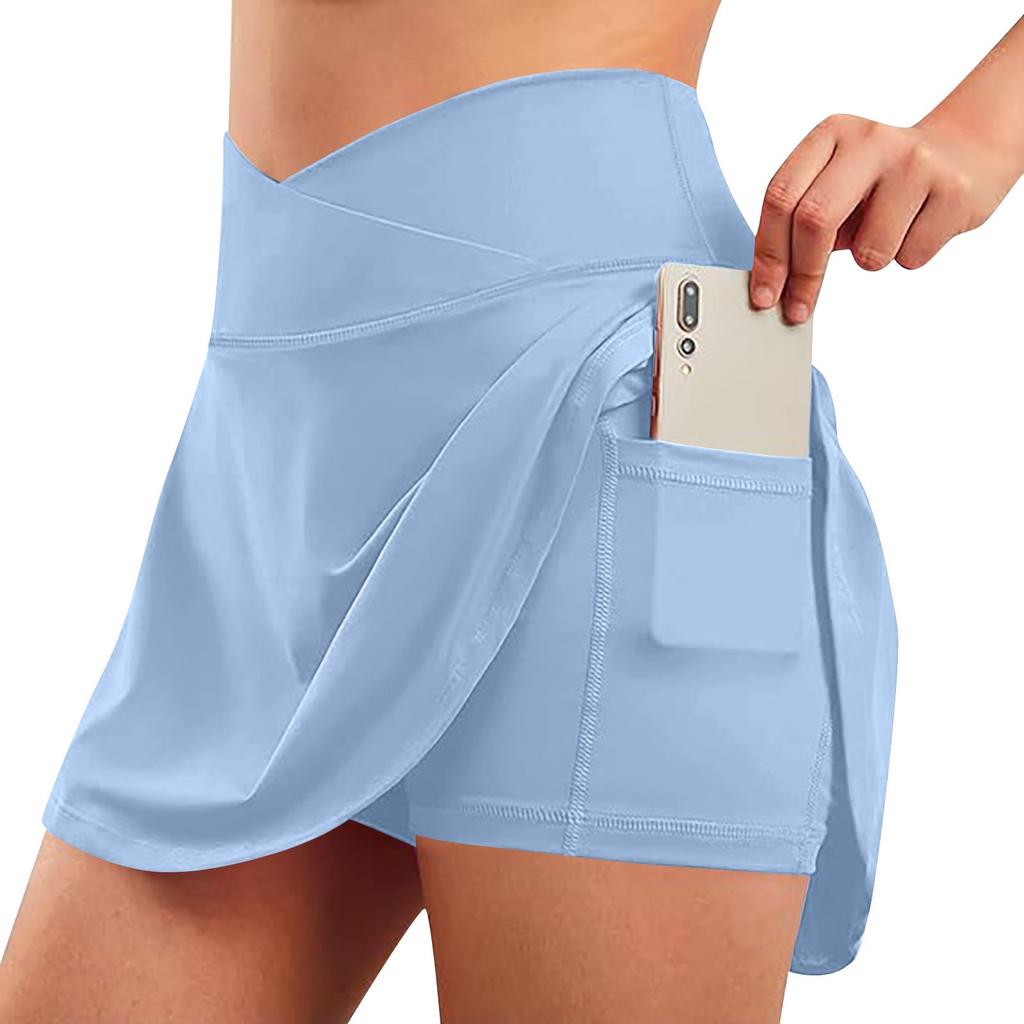 Women's Casual High Waist Solid Color Short Half Skirt Sports Skirt Pleated Skirt