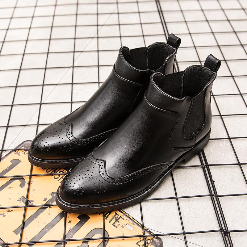 

Большие размеры Brock гравированный тренд британская корейская версия зимние новые мужские ретро кожаные туфли высокие кожаные ботинки мужские 38 чёрный