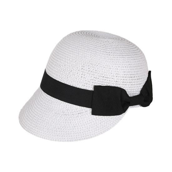 Chapeau de paille Large Ruban Noir Nœud Dôme Visière Plate Casquette de Baseball Léger Respirant Chapeau Protection Solaire