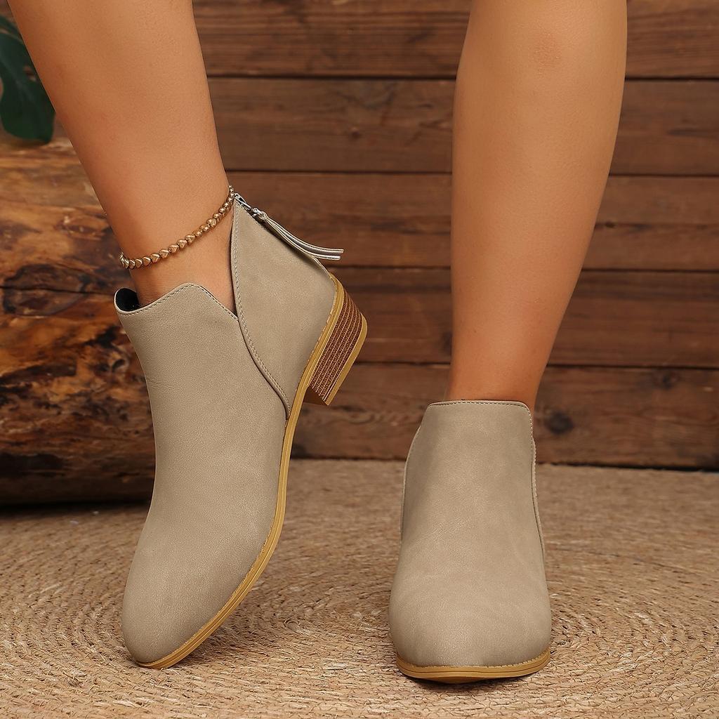 Autumn pointed back zipper fashion short Martin boots women's large size low heel thick heel temperament women's boots