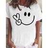 Women'S Casual Crew Neck T-Shirt with Playful Smiling Face Print - Short Sleeve, Lightweight Polyester, Perfect for Spring & Summer,