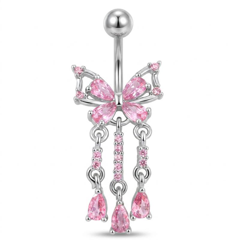 Belly Button Piercing Heart Ring Stainless Steel Copper Anti-Allergy Navel Jewelry for Summer Beach Swimming Accessories
