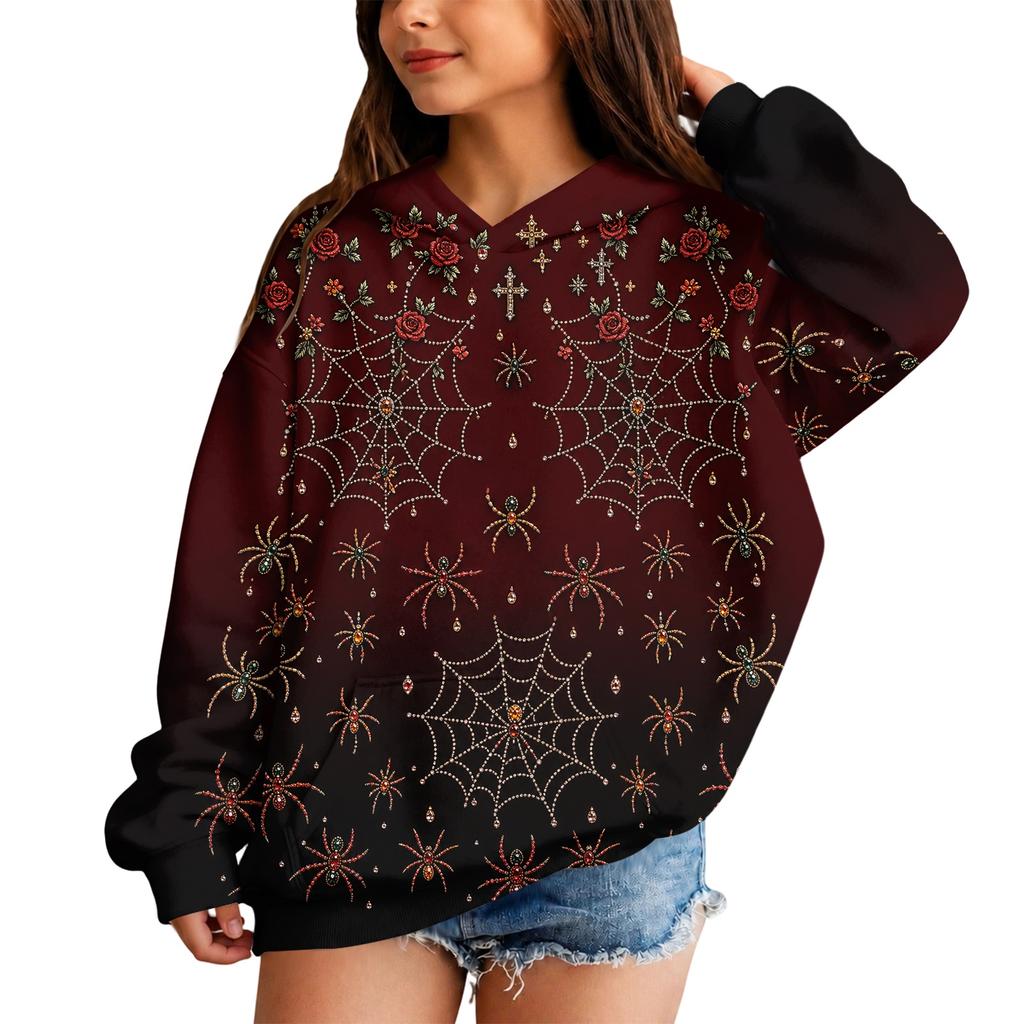 Halloween Kapuzenpullover mit Aufdruck für Kinder - Lässiges Langarm-Pullover-Sweatshirt für Jungen und Mädchen