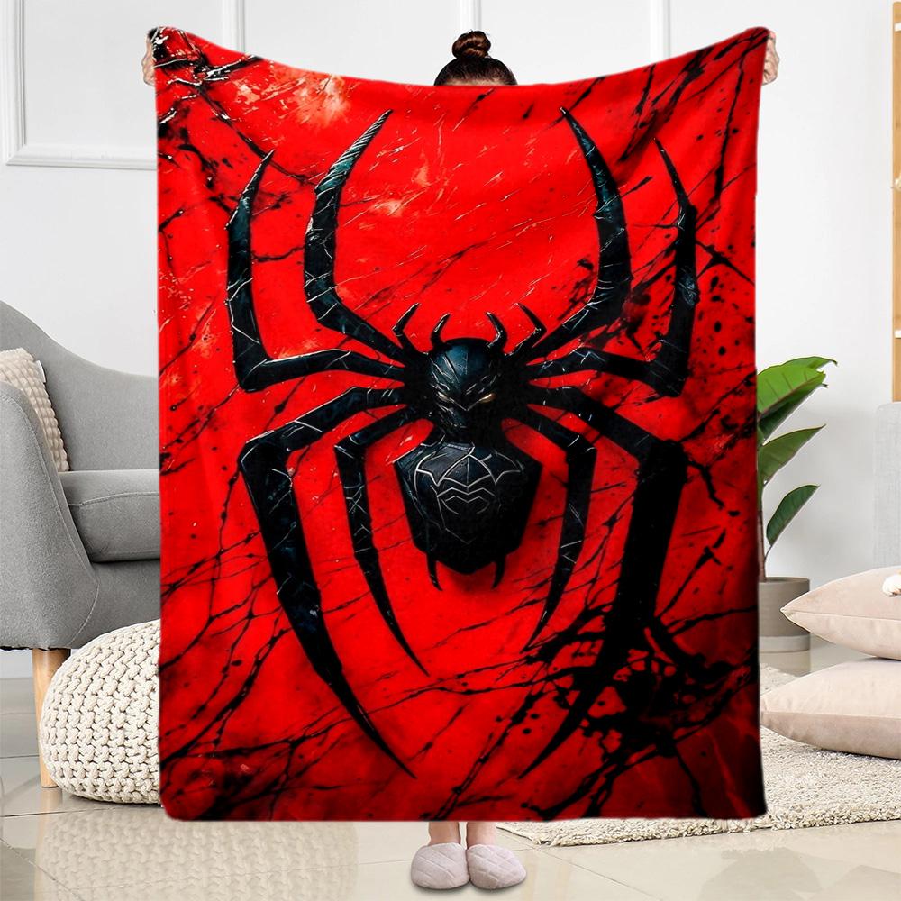 Black Spider On Red Background Flannel Blanket-Soft and Suitable for Sofas,Beds,Offices,Travel,All Seasons,Great Gift for Holidays and Birthdays.