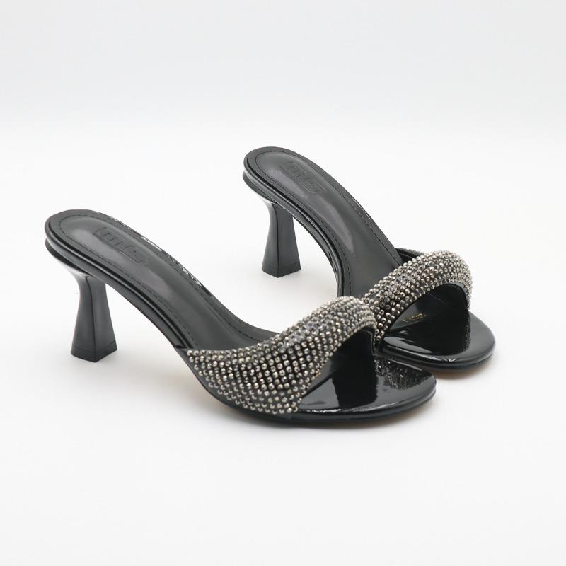 Designer Slippers Rhinestone High Heel Slipper Summer Open Toe Mules Slippers for Women Sexy Slingback High Heel Sandals