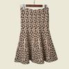 Leopard Print Autumn and Winter A- Line Skirt French Retro Elastic Waistband Slimming Easiest for Match Mid Length Long Length Export Mermaid Dress