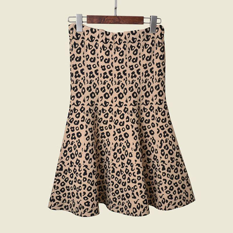 

Leopard Print Autumn and Winter A- line Skirt French Retro Elastic Waistband Slimming Easiest for Match Mid Length Long Length Export Mermaid Dress Leopard print(Good Drape) M