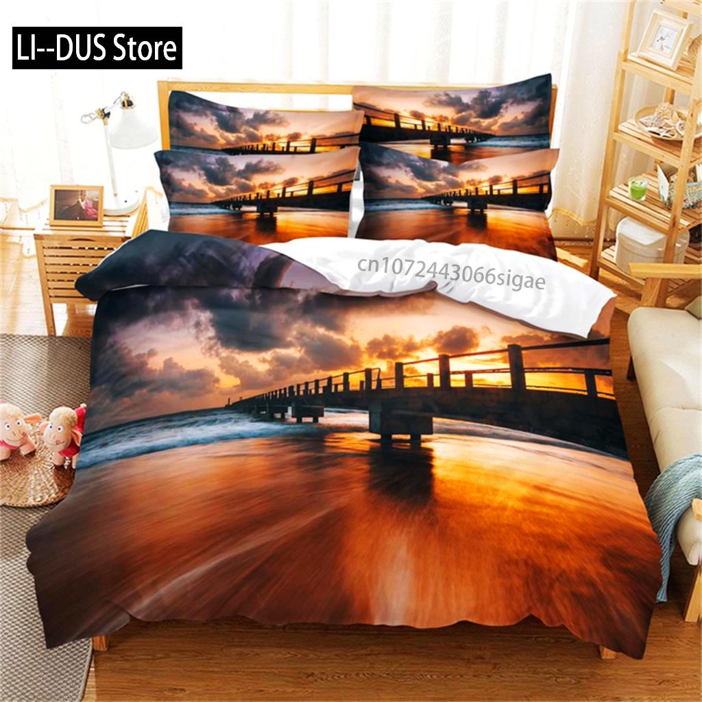 Natural Scenery Duvet Cover Snow Mountain Rural Sunset Bedding Set Comforter Cover Set Bedding Set Women Children Bedroom Decor