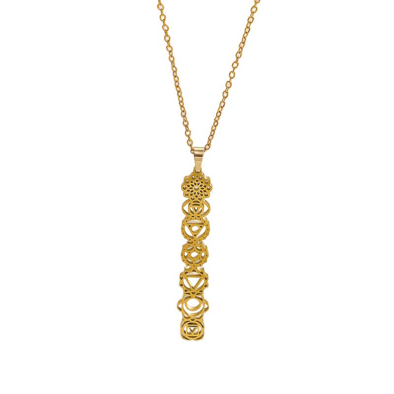 7 Chakra Yoga Lucky Pendant Necklaces For Women Stainless Steel Gold Color Sweater Chain Yoga Meditation Reiki Healing Jewelry