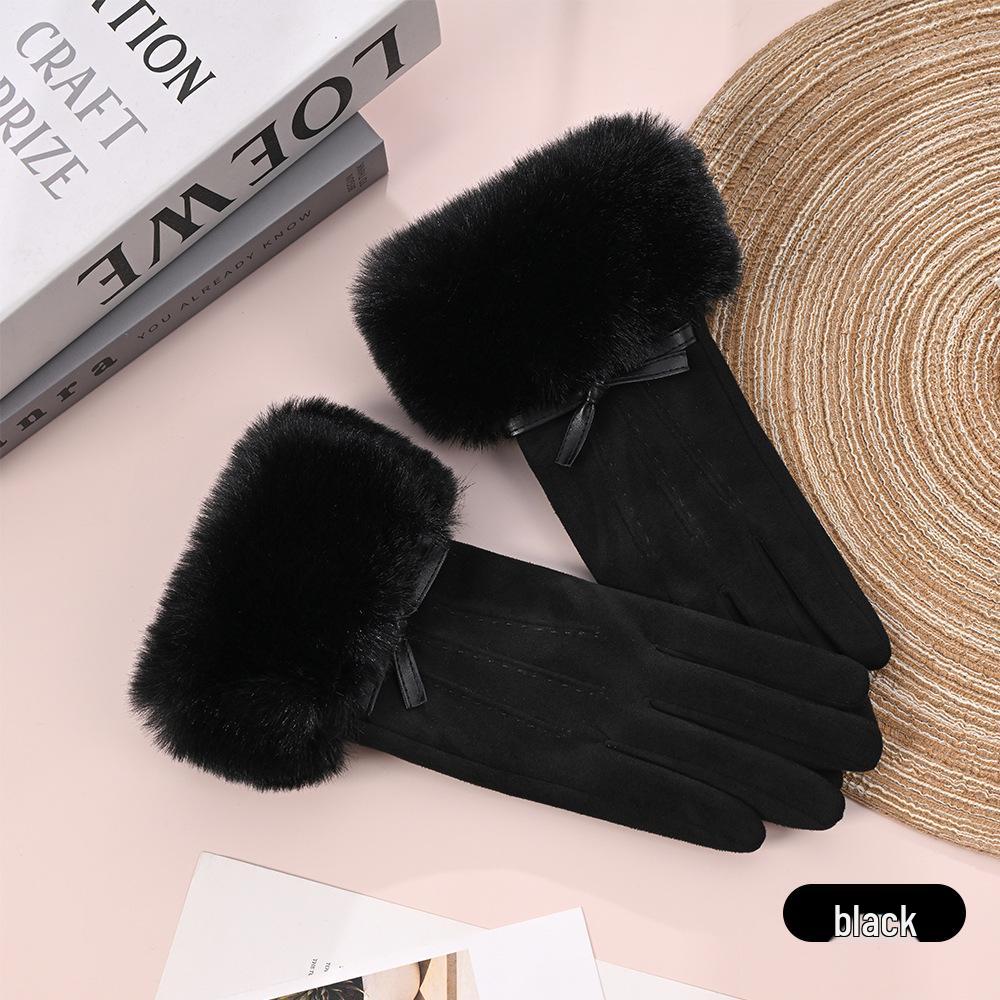 Women's Suede Velvet Bowknot Touchscreen Gloves - Warm & Cozy for Autumn/Winter