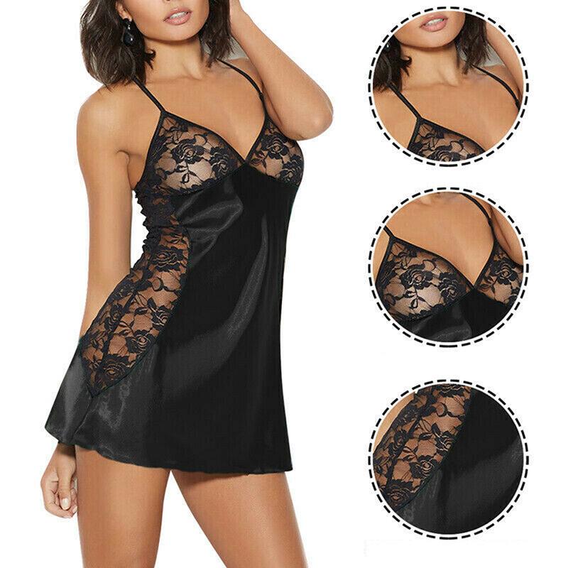 Sexy Womens Lace Strap Lingerie Sleepwear Night Gown Babydoll Dress Nightie Robe