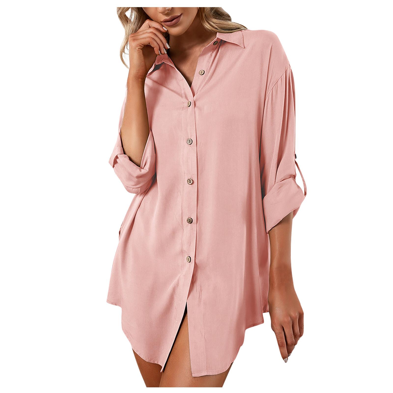 

(SU)Модное женское повседневное однобортное платье-рубашка свободного покроя