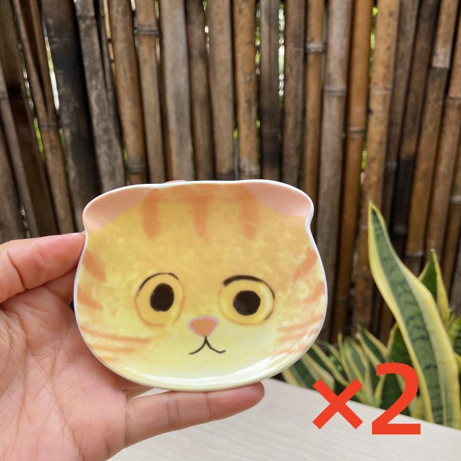 2PC Mini Serving Dishes Adorable Snack Plates Perfect Housewarming Gift Ceramic Cartoon Cat Head Kitchen Spoon Holder Cute