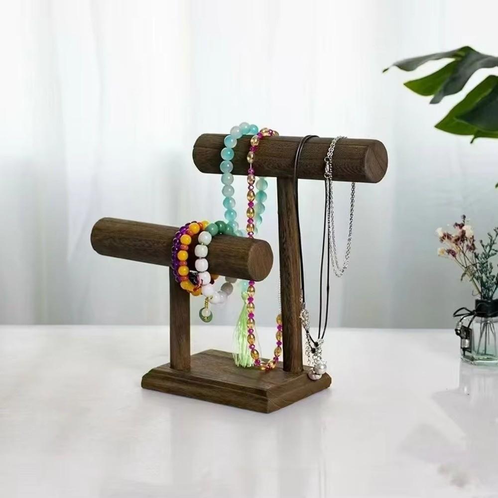 Retro Wooden Display Stand Double-layer Durable Watch Holder Stand Storage Rack for Bracelets and Necklaces