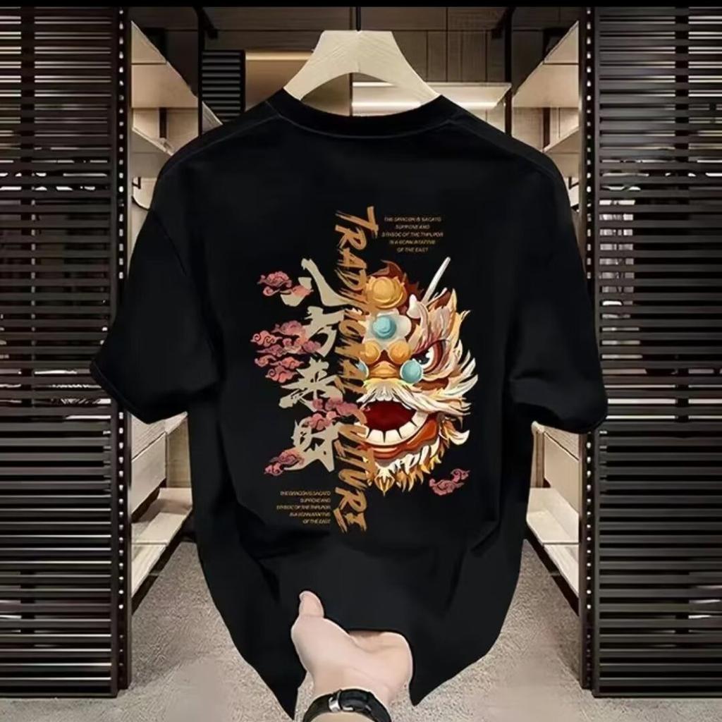 American Trendy Brand High-End Pure Cotton Men'S Printed Short-Sleeved T-Shirt Trendy Casual Round Neck T-Shirt Men'S