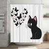 Black Cat Butterfly Shower Curtain Cute Decorative Fabric Waterproof Bath Mat Cover For Bathroom Decoration Home Accessories