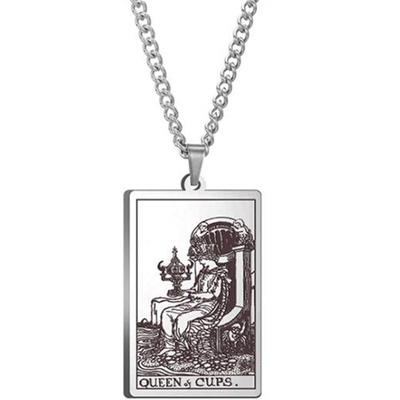 Tarot Stainless Steel Necklace Men'S Hip Hop Personality Retro Square Pendant Sweater Necklace