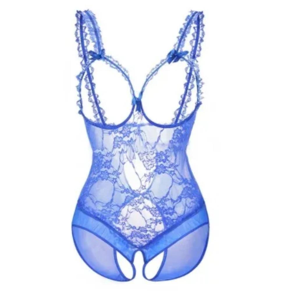 Deep V See Through Halter Dress Sexy Lingerie Women Erotic Backless Pajamas Lace Babydoll Sensual Crotchless Underwear