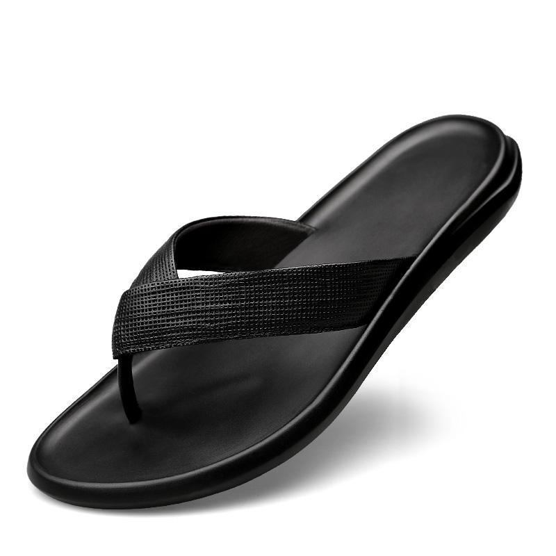 FashionGenuine Leather Mens Flip Flops New Summer Slippers Men Non-Slip Flats Outside Breathable Half Drag Cool Slippers Man Sandals