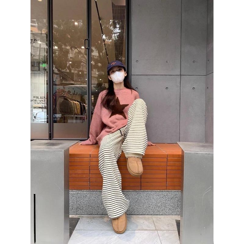 American Retro Style Simple Style Five-pointed Star Graffiti Crew Neck Long Sleeve Sweater Women's Commuter Age-reducing Sweater