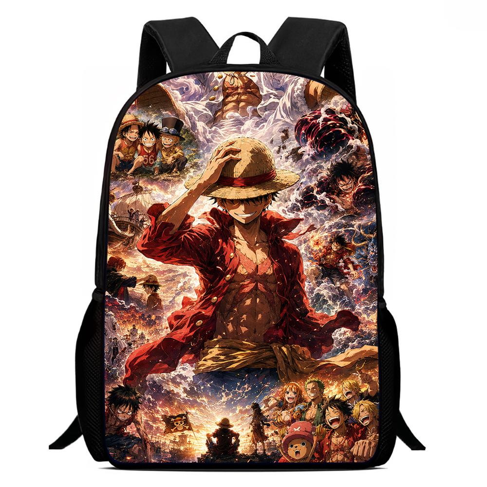 15 Inch Cartoon One Piece Mochila Backpack, Light Weight Unisex School Backpack for Boys Girls Age 6-10 Casual Travel Daypack