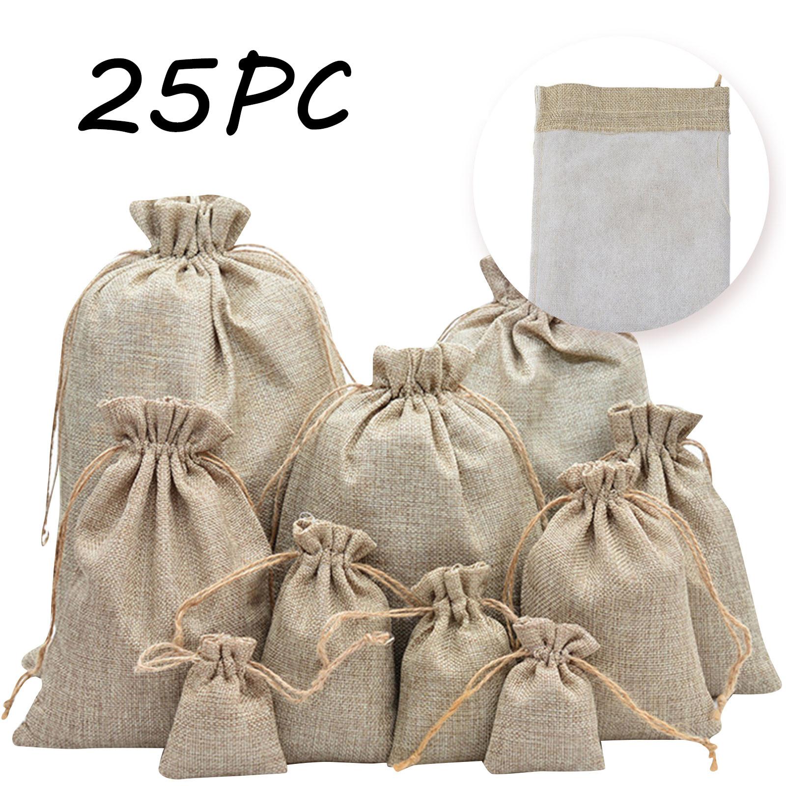 

25 сумок, свадебные джутовые подарочные пакеты из мешковины, льняные мешочки для ювелирных изделий с шнурком на день рождения M хаки