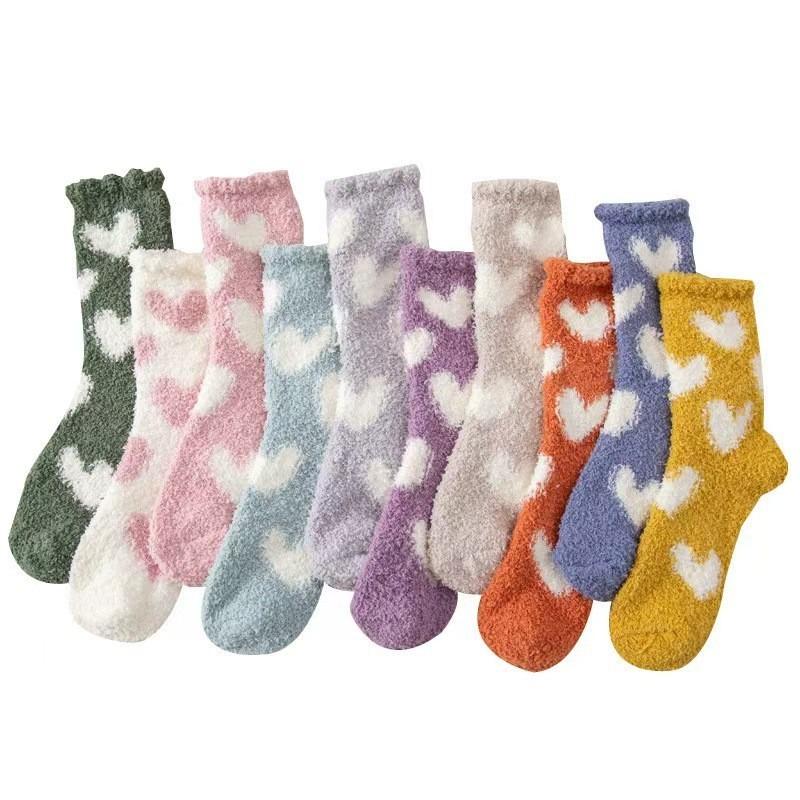 Medium tube winter thickened coral fleece thermal stockings cute cotton socks sleep socks home floor socks