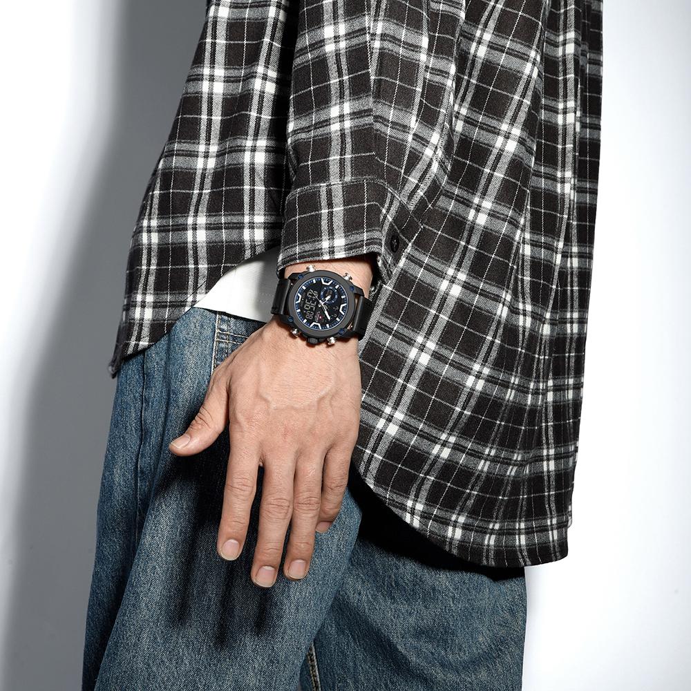 NAVIFORCE Original Men Quartz LCD Digital Watch Leather Strap Waterproof Luminous Pointer Calendar Date Men Boys Casual Watch NF9261