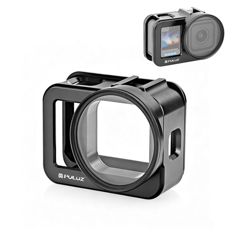 Schwarzer CNC-Aluminiumlegierungs-Schutzkäfig, 58mm UV-Filter-Objektivdeckel Multi-Erweiterungs-Rig Wärmeableitendes Rahmen für GoPro MISSION 1 / 1 PRO