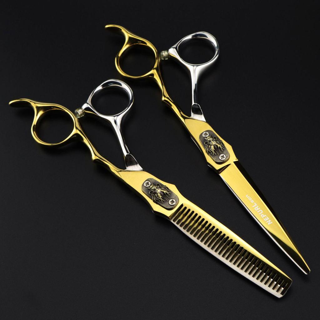 Naipusen Gold Hair Scissors Set: Straight, Serrated & Thinning with Faucet Cover Plate