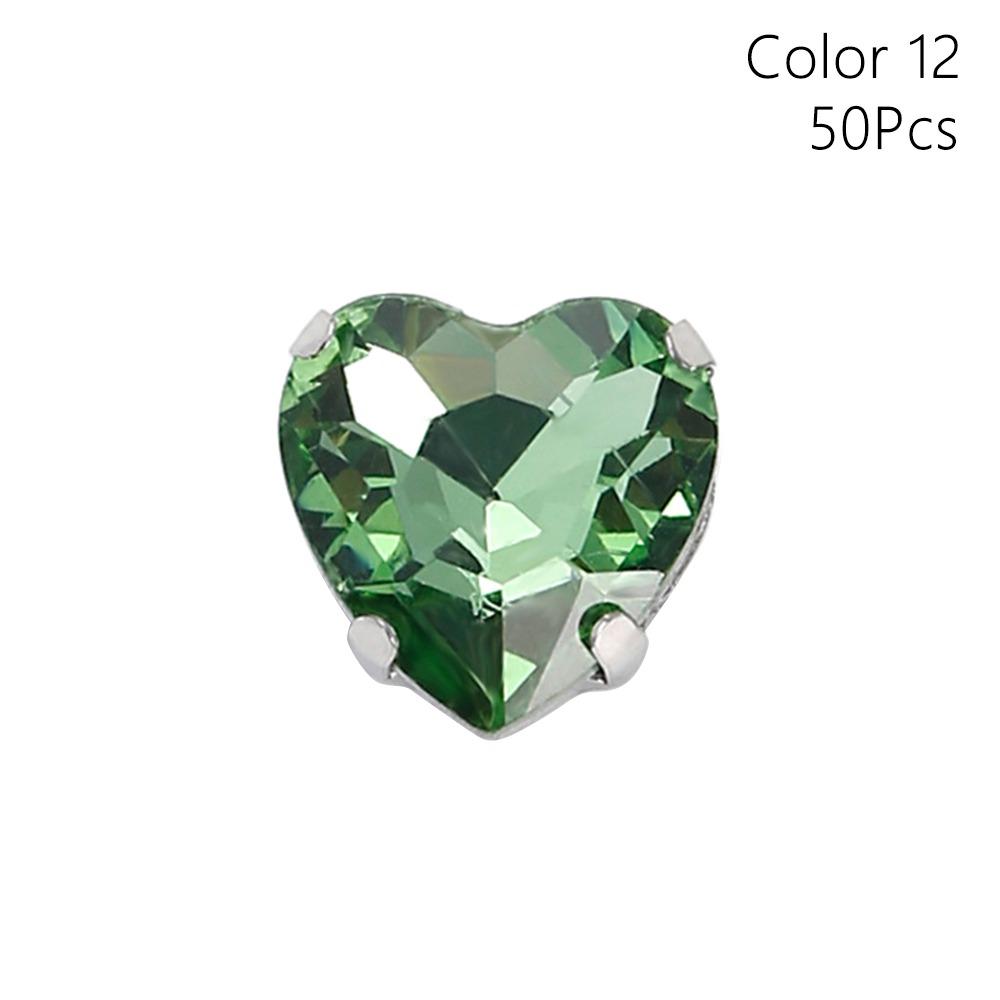 50Pcs/Pack Heart Shape Glitter Sewing Rhinestones Sew On With Silver Claw Glass Crystal Stones 8mm Diamond Beads Ornament
