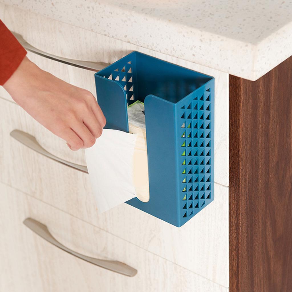 Tissue Box Cover Adhesive Wall Mounted Hollow Plastic Napkin Case Holder for Living Room Kitchen