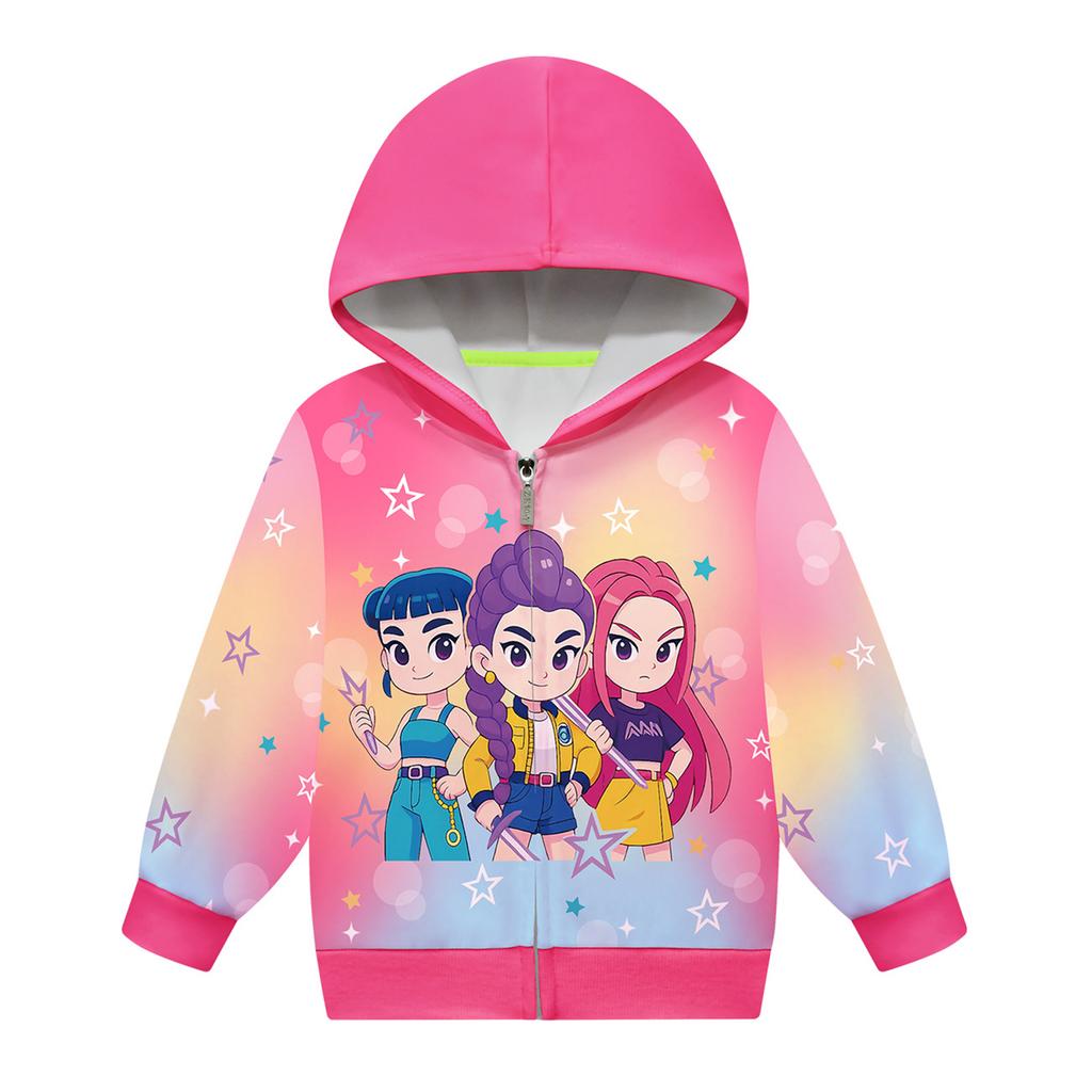 Girls Hoodie 3D Cartoon Jacket Sweatshirt Music Zip Hooded Long Sleeve Tops