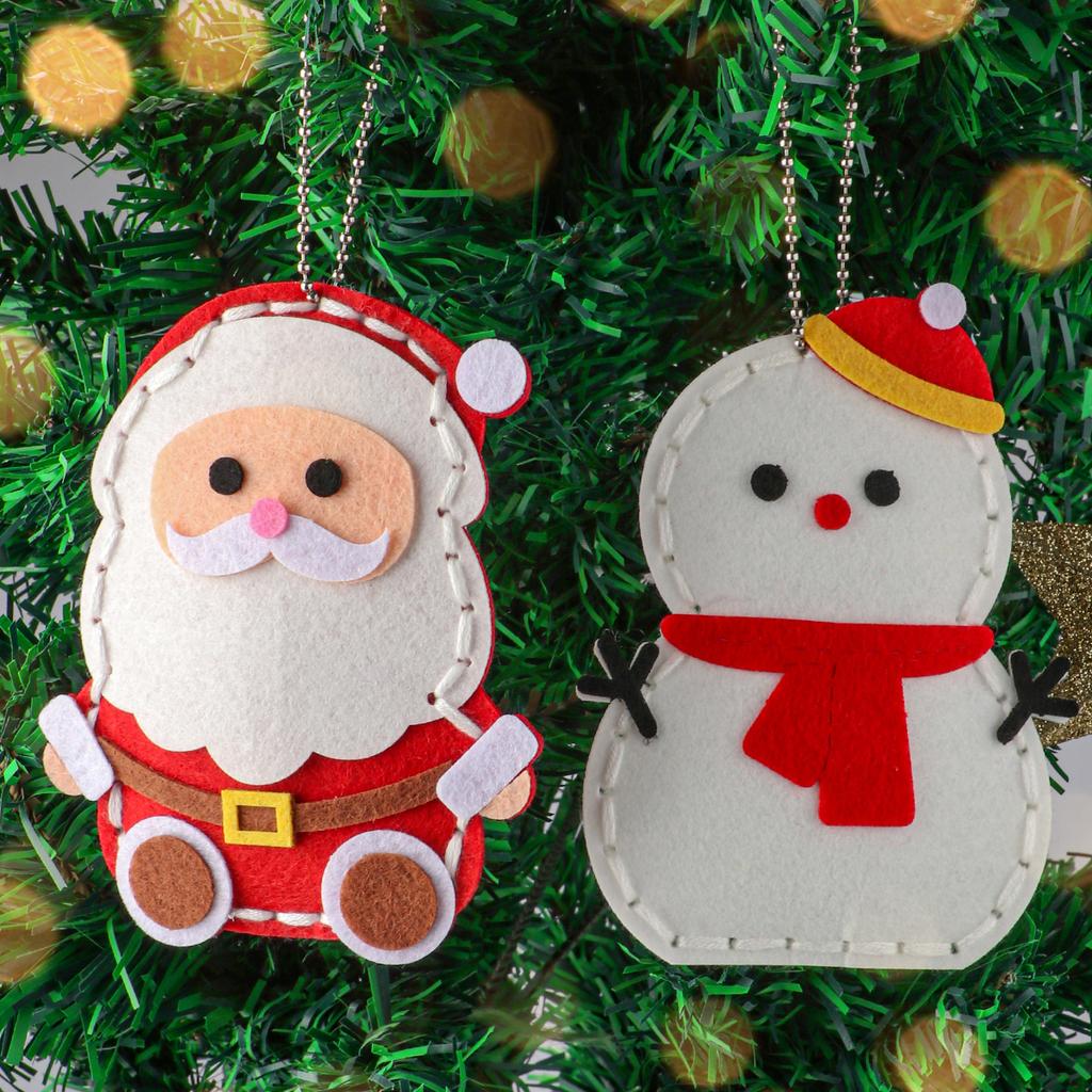 9-teiliges DIY Weihnachts-Nähmaterialpaket für Anfänger; einfach zu machende Weihnachtsbaumornamente, darunter Lebkuchenmann, Rentier