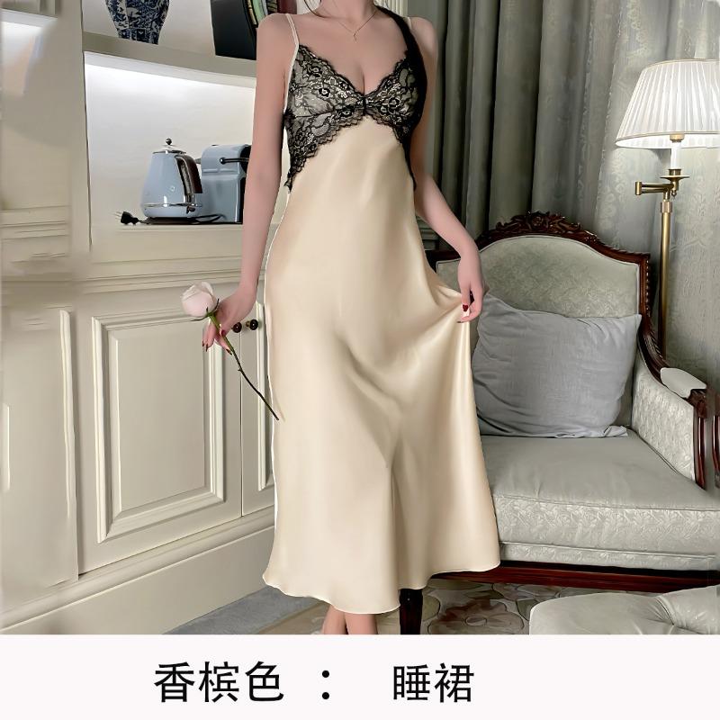 

Sexy pajamas, thin with chest pads, long over-the-knee suspenders, nightgowns, robes, backless loungewear XL