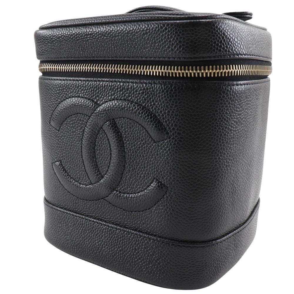 CHANEL Vanity Pouch A01998 COCO Mark Handbag black Caviar skin Women Used