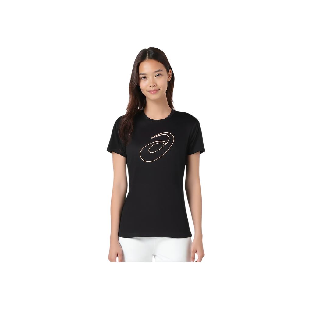 Asics Logo Print Pullover Round Neck Moisture Wicking Quick Dry Short Sleeve T-Shirt Women T-Shirt Black 2012C962-001