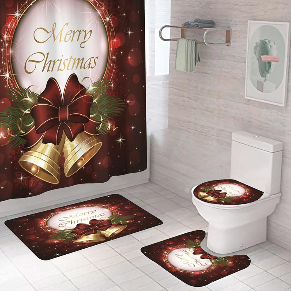 3X Christmas Bathroom Rug Set Non-Slip Bath Mat Toilet Lid Cover Christmas Decor
