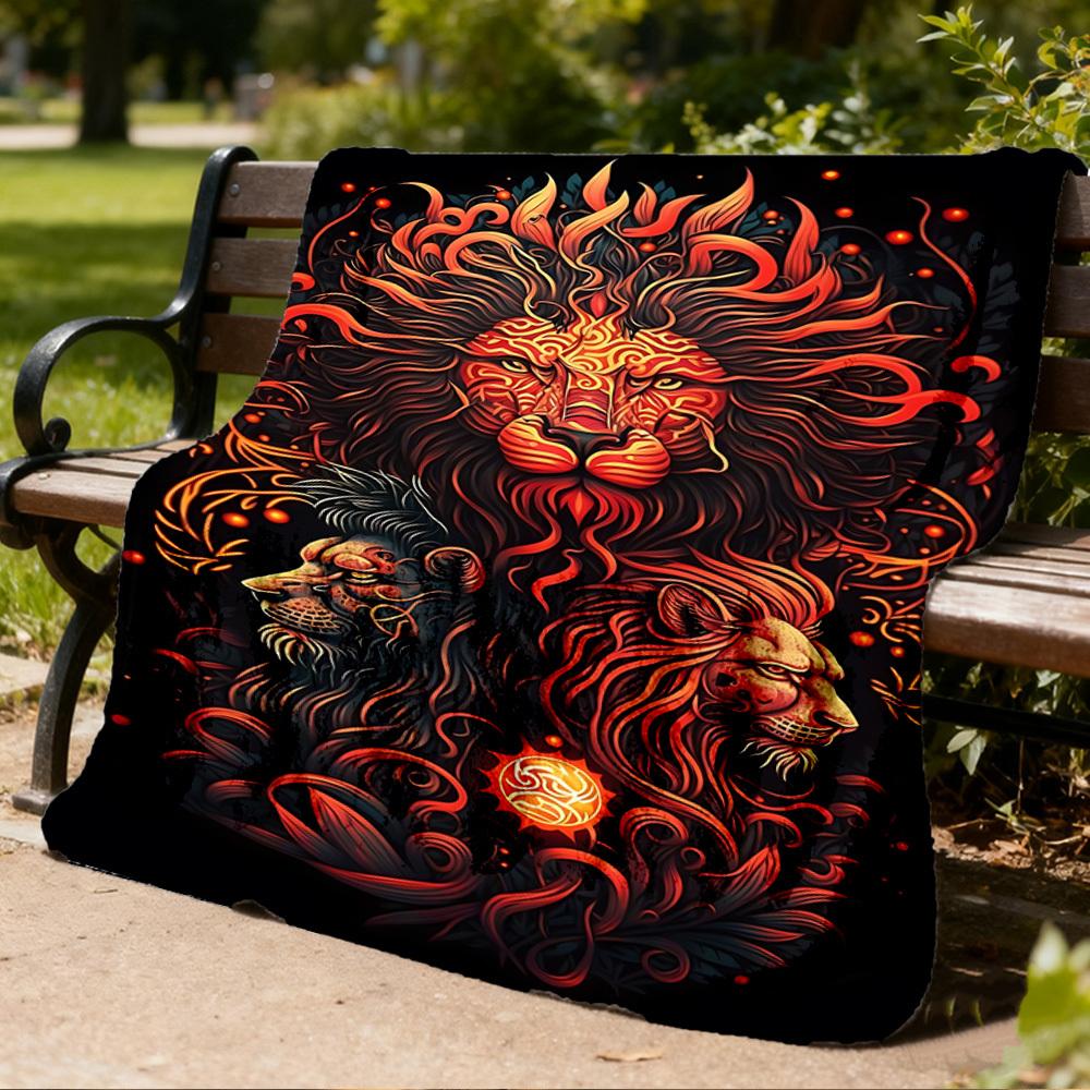 1pc Lion Head Ornament Outdoor Blanket, Soft And Comfortable Blanket, Casual Warm Outdoor Blanket, Good Birthday Gift Yy251201163