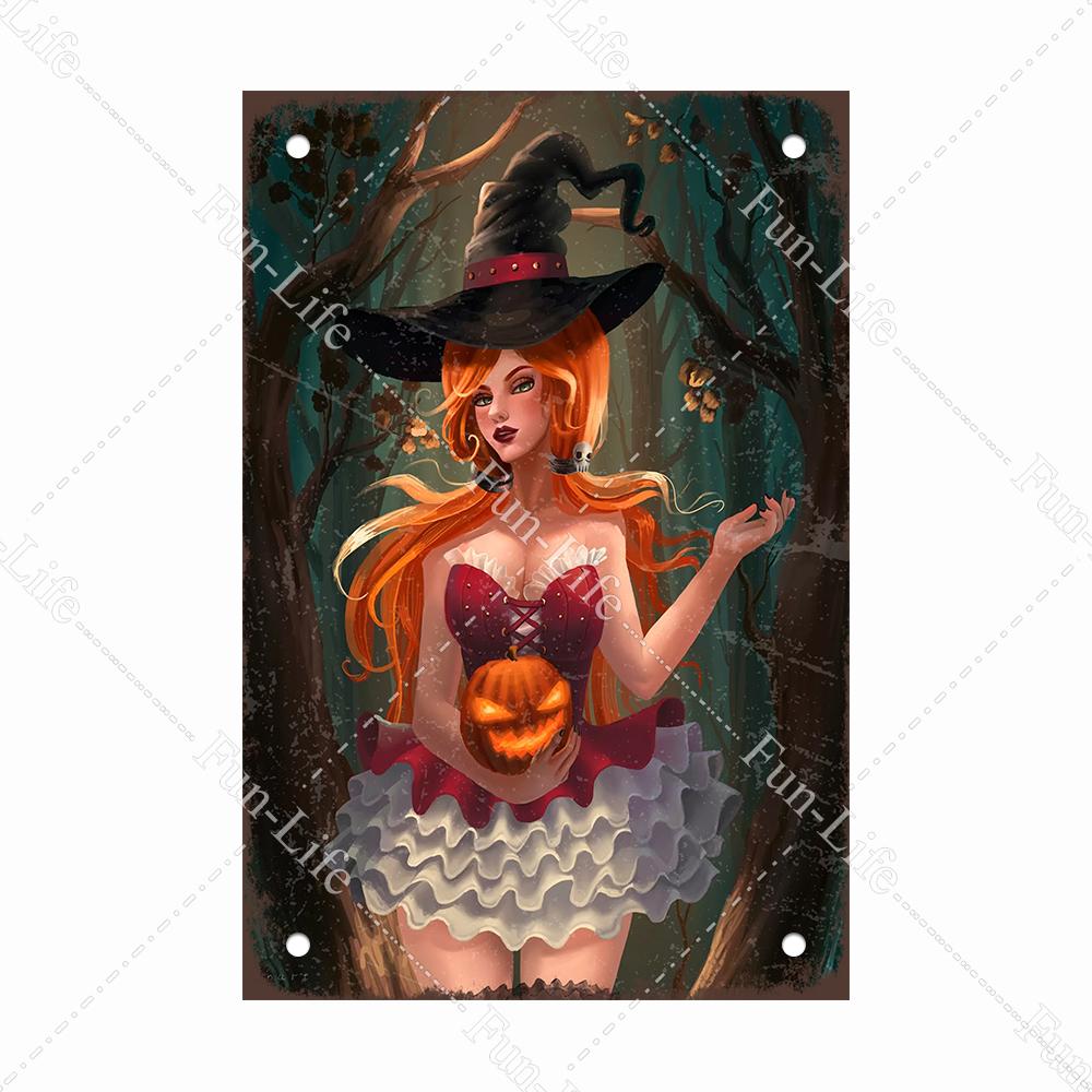 Black Cat Happy Halloween Vintage Metal Signs Halloween Party Poster Pumpkin Metal Tin Plaque Bar Pub Cafe Wall Home Decor