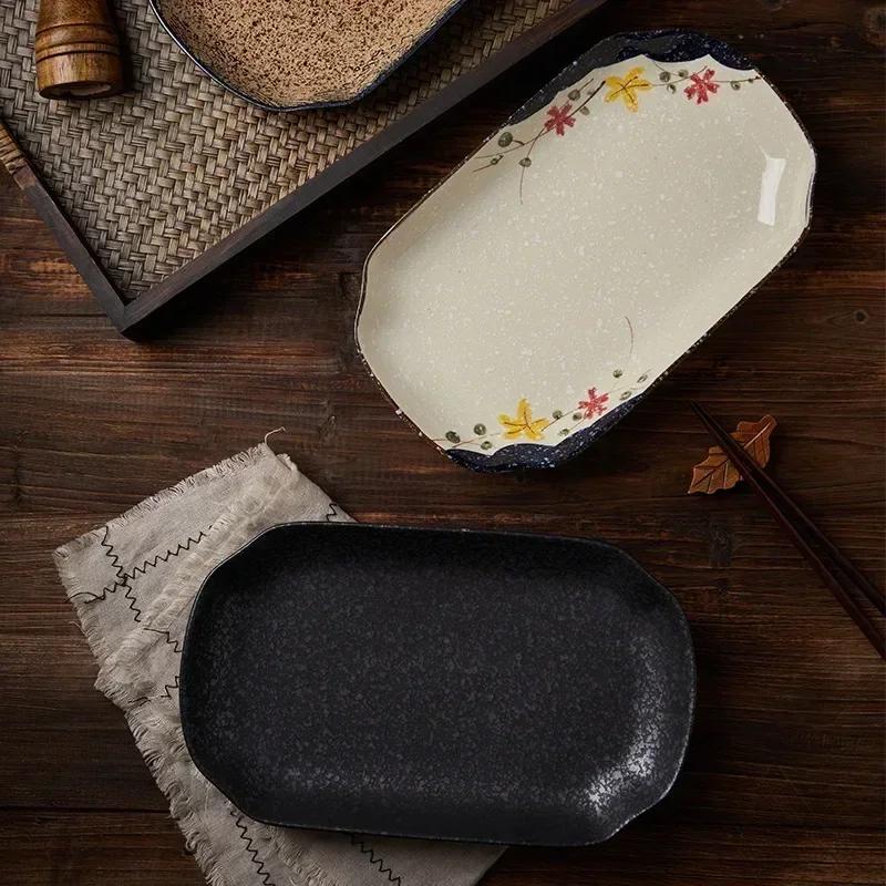 12 Inch Fish Plate, Japanese Tableware, Underglaze Colored Ceramic, Creative Sushi Plate for Household Use