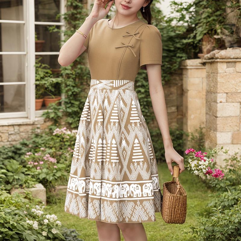 ZANZEA Women Summer Round Neck Short Sleeve Casual Patchwork Print Dress