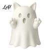 Collectible Art Figures 3D Printed Cute Ghost Cat Figurine Wink Smile Surprise Spooky Halloween Decor Lover Gifts Blank White DIY Paintable Statue,