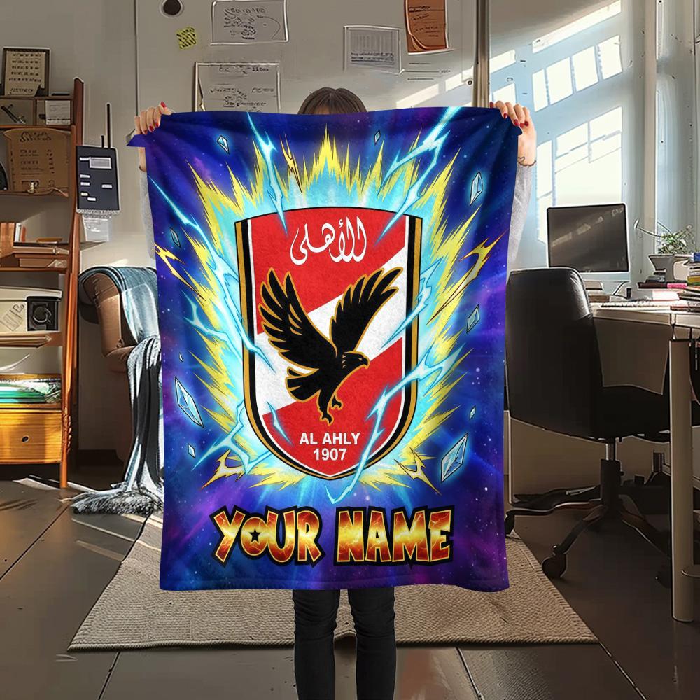 Custom Name Al Ahly SC2 Flannel Blanket, High Quality Comfortable for All Seasons, Home Decor, Warmth and Comfort