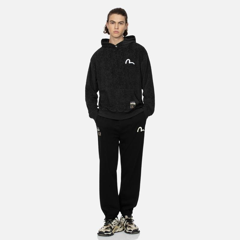 Evisu Pocket Daruma M And Seagull Print Sports Casual Pants Men pants Black 2EAHTM4SP1077STCT