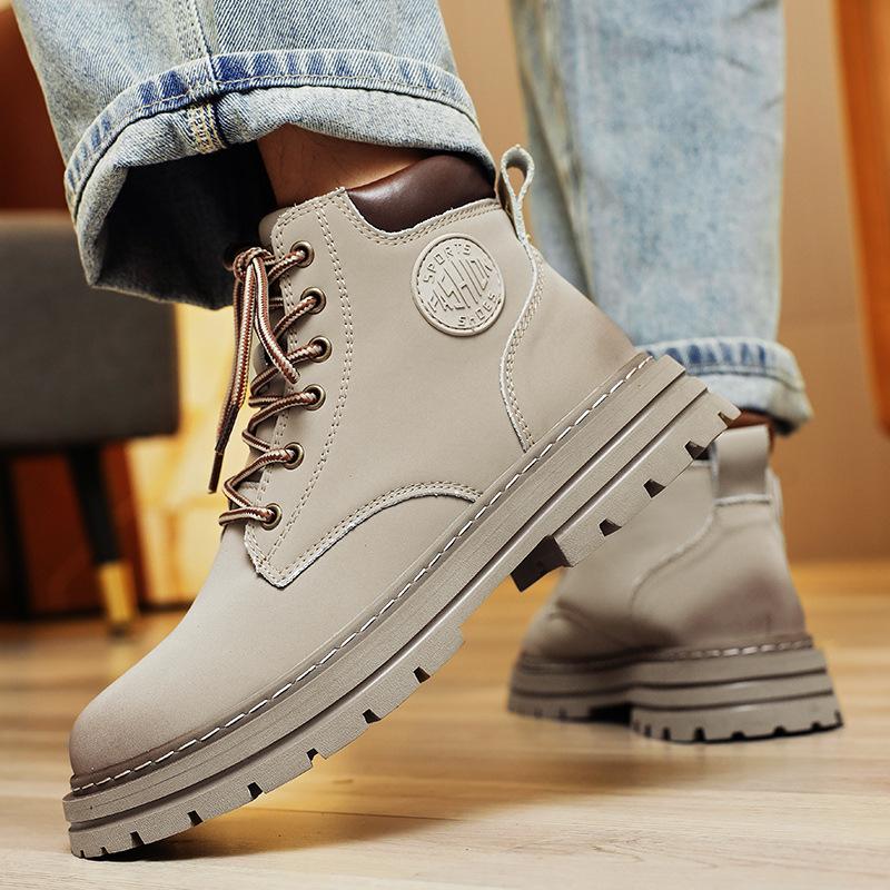 Couple leather rhubarb boots British style Martin boots men's and women's autumn and winter short boots trendy platform men's shoes