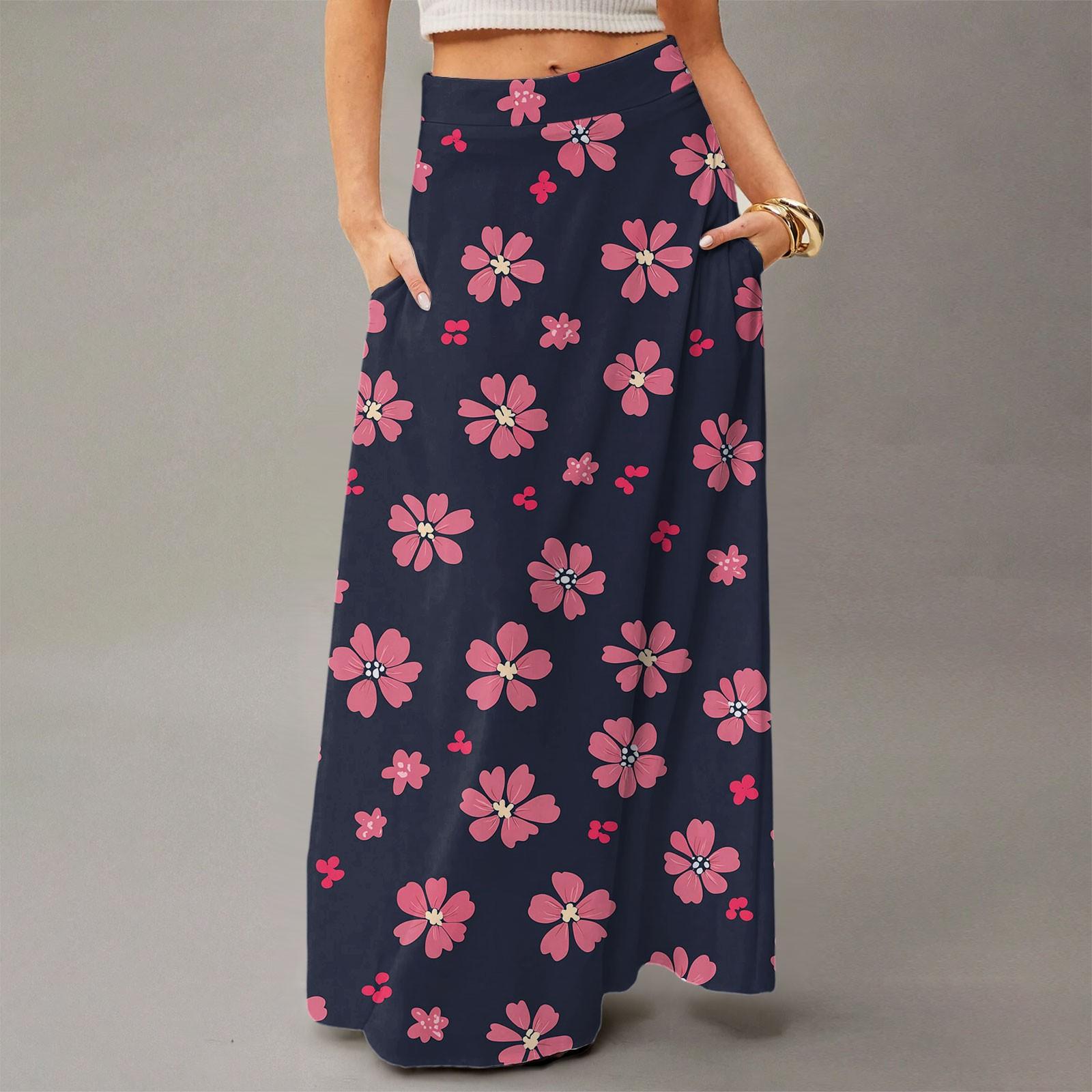 

Жіноча Повсякденна Складна Спідниця Максі з Квітковим Принтом, Високою Талією, Кишенею, Драпірована, Розслабленого Крою XL