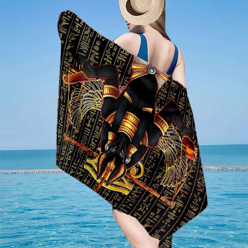 Telo da Spiaggia Anubi Egiziano, Microfibra Super Morbida, Regalo per Lei/Lui, Compleanno, per Piscina, Spiaggia, Viaggio, Decorazione Casa, Regali per Fan
