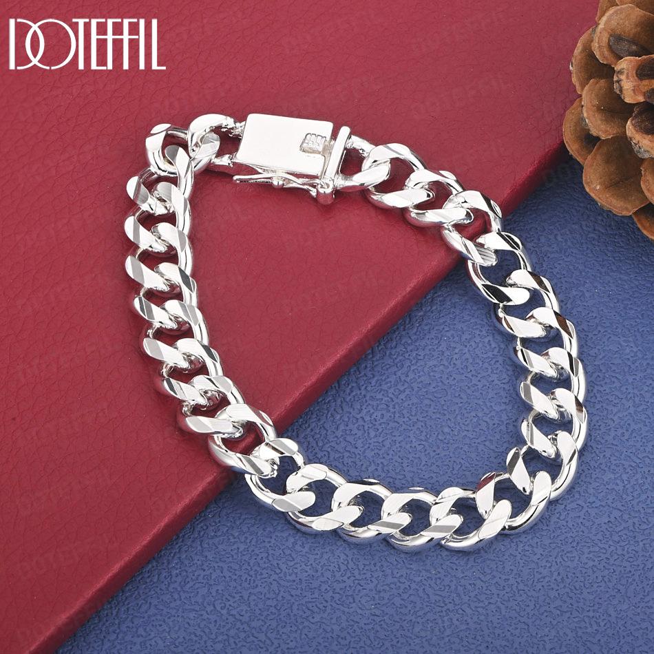 

925 Sterling Silver 10mm Side Chain Bracelet Wedding Gift Jewelry 20cm