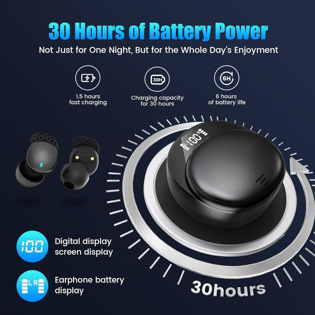 Sleep Earbuds for Side Sleepers Wireless Earbuds Comfortable Noise Blocking LED Power Display Music Sleep Dual Mode for Sleeping Working Hiking (Deep